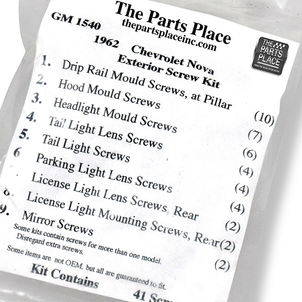 1962 Chevrolet Nova/Chevy II EXTERIOR SCREW KIT (1540) | GM1540
