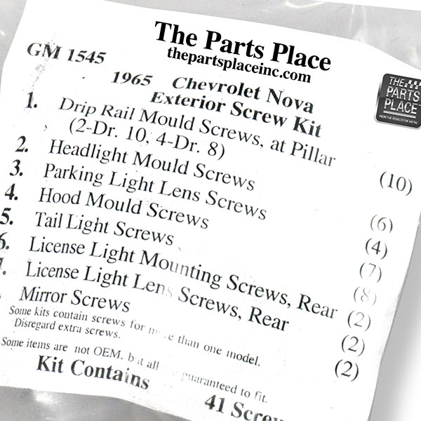 1965 Chevrolet Nova/Chevy II EXTERIOR SCREW KIT (1545) | GM1545