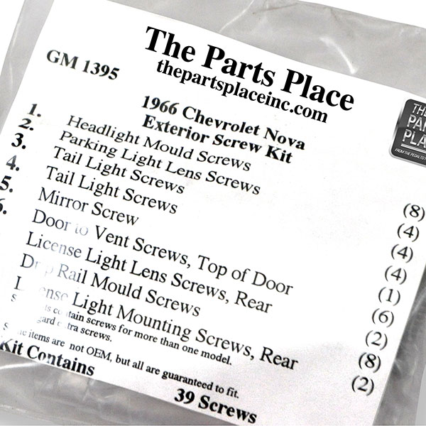 1966 Chevrolet Nova/Chevy II EXTERIOR SCREW KIT (1395) | GM1395