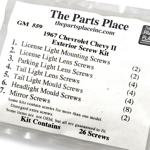 1967 Chevrolet Nova/Chevy II EXTERIOR SCREW KIT (559) | GM559