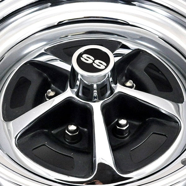 1970 Chevrolet Chevelle/Malibu 15-8 CHROME PLATED SS 396 STYLE WHEEL SET WITH BLACK PAINTED INSERTS INCLUDES WHEELS CAPS RETAINERS LUGS | WT8482Z