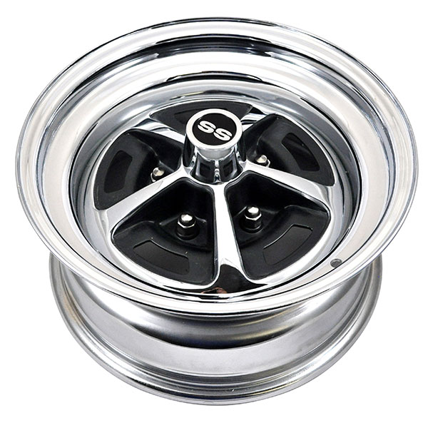1970 Chevrolet Nova/Chevy II 14-7 CHROME PLATED SS 396 STYLE WHEEL SET WITH BLACK PAINTED INSERTS INCLUDES WHEELS CAPS RETAINERS LUGS | WT8480Z