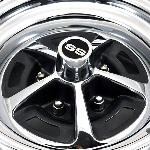 1970 Chevrolet Nova/Chevy II 14-7 CHROME PLATED SS 396 STYLE WHEEL SET WITH BLACK PAINTED INSERTS INCLUDES WHEELS CAPS RETAINERS LUGS | WT8480Z