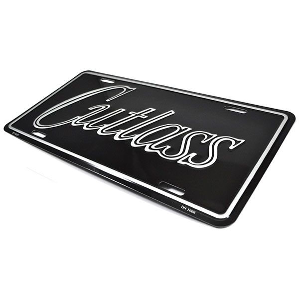 1982 Oldsmobile Cutlass/442/F85 ACCESSORY LICENSE PLATE (BLACK BACKGROUND WITH CUTLASS SCRIPT) | BK9765T
