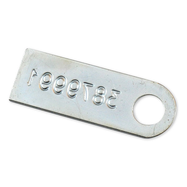 1965 Chevrolet El Camino MANUAL TRANSMISSION TAG (3879991) - FOR L78 4.56/4.88 W/G80 EQUIPPED WITH AN M-22.  THE PART NUMBER IS STAMPED FROM THE BACKSIDE; THE RAISED ID NUMBER ON THE FRONT READS 3879991 | MT5812Z