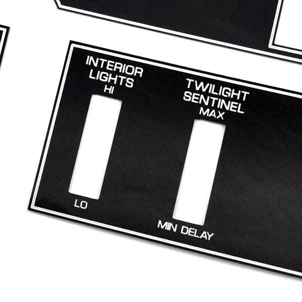1986 Buick Skylark/GS/Regal/GN GRAND NATIONAL BLACK DASH APPLIQUE 5 PIECE KIT (INCLUDES LH PANEL WITH TWILIGHT SENTINAL AND RH PANEL WITH REAR DEFOG AND MIRROR) | IN12511S