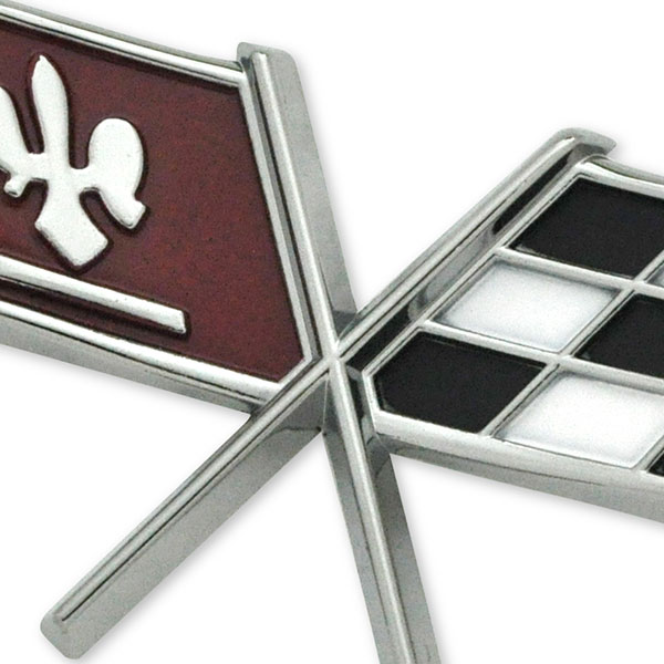 1979 Chevrolet Corvette GAS DOOR EMBLEM (GM 471295 CROSSFLAGS - SHOW QUALITY WITH 2 POSTS ON BACK) DARK RED | EM1003O