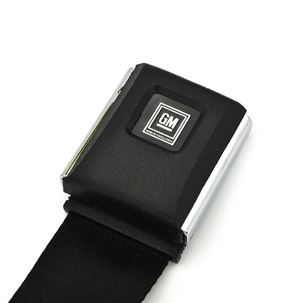 1968 Buick Skylark/GS/Regal/GN FRONT SEAT BELT SET WITH RETRACTORS (BLACK WITH TEXTURED PLASTIC & STAINLESS BUCKLE WITH BLACK GM MARK OF EXCELLENCE BUTTONS - 102FBLK) - PAIR | IN6460Z
