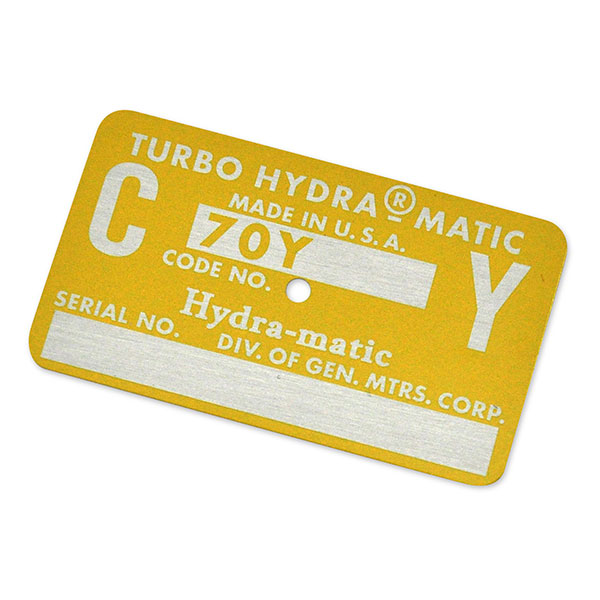 1970 Chevrolet Chevelle/Malibu AUTOMATIC TRANSMISSION TAG - CY YELLOW (454 HIGH PERFORMANCE) | AT15403C