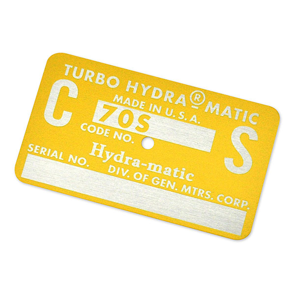 1970 Chevrolet Chevelle/Malibu AUTOMATIC TRANSMISSION TAG - CS YELLOW (454) | AT15406C