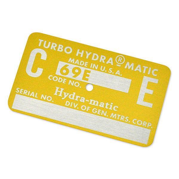 1969 Chevrolet Camaro AUTOMATIC TRANSMISSION TAG - CE YELLOW (396 & 350HP) | AT15392C