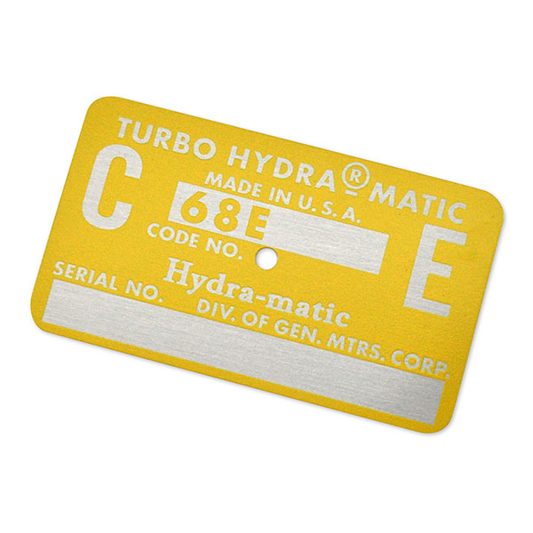 1968 Chevrolet Camaro AUTOMATIC TRANSMISSION TAG - CE YELLOW (396 HIGH PERFORMANCE) | AT15382C