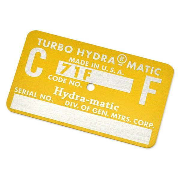 1971 Chevrolet Camaro 402 AUTO TRANSMISSION TAG - CF YELLOW | AT80811C