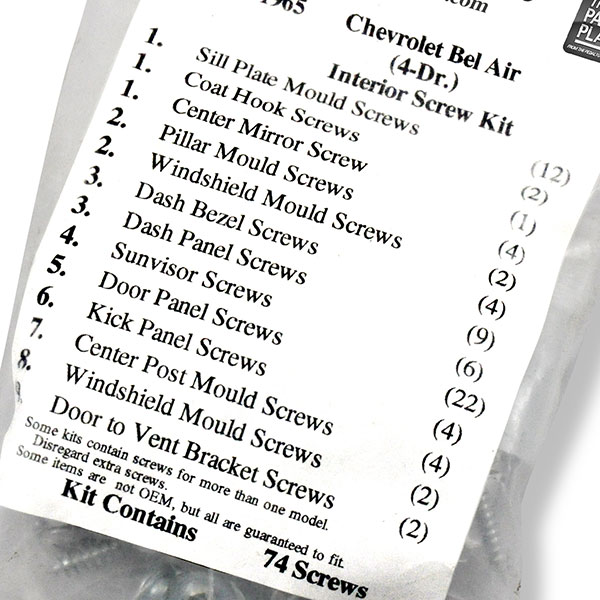 1966 Chevrolet Impala/Caprice/Bel Air INTERIOR SCREW KIT FOR 4 DOOR (1065) | GM1065