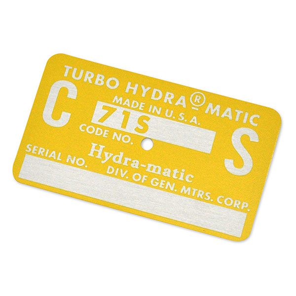1971 Chevrolet Chevelle/Malibu AUTOMATIC TRANSMISSION TAG - CS YELLOW (454) | AT9662C