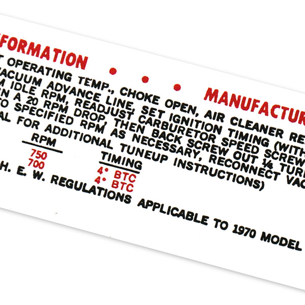 1970 Chevrolet Camaro 402-375 HP AT/MT EMISSION DECAL AFTER 1-70 (DC0445) | DC2103C