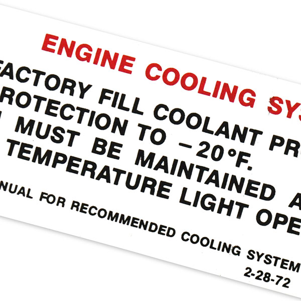 1972 Chevrolet Camaro COOLING SYSTEM WARNING DECAL (DC0423) | DC0423