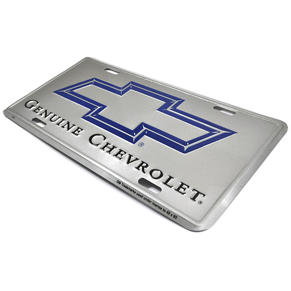 2015 Chevrolet Camaro ACCESSORY LICENSE PLATE - SILVER BACKGROUND WITH BLUE CHEVY BOWTIE ''GENUINE CHEVROLET'' | BK1001C