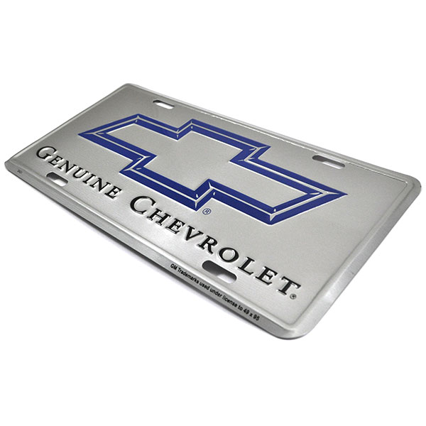 2007 Chevrolet Impala/Caprice/Bel Air ACCESSORY LICENSE PLATE - SILVER BACKGROUND WITH BLUE CHEVY BOWTIE ''GENUINE CHEVROLET'' | BK1001C