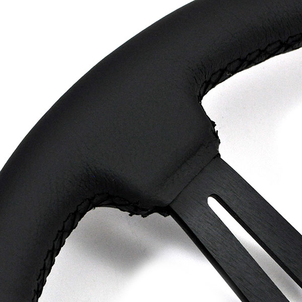 1975 Oldsmobile Cutlass/442/F85 AFTERMARKET STEERING WHEEL KIT (BLACK LEATHER WHEEL WITH BLACK ANODIZED SPOKES, 14 | ST2003T