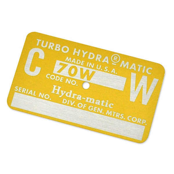 1970 Chevrolet Monte Carlo AUTOMATIC TRANSMISSION TAG - CW YELLOW | AT1004C