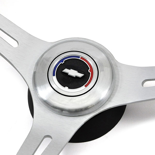 1970 Chevrolet Corvette AFTERMARKET STEERING WHEEL (BLACK LEATHER WHEEL WITH BRUSHED SILVER 3 SPOKES WHEEL, 14 | ST6539C