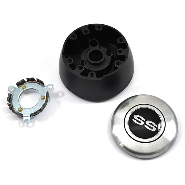 1967-1968 Chevy Black Leather Steering Wheel Chrome Spokes w/ SS Center Cap Kit 1967-1968 Chevy Black Leather Steering Wheel Chrome Spokes w/ SS Center Cap Kit