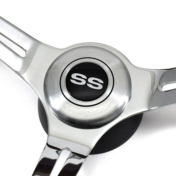 1967 Chevrolet Chevelle/Malibu AFTERMARKET STEERING WHEEL KIT (DARK BLACK WOOD WHEEL WITH CHROME SPOKES, 14'' OUTSIDE DIAMETER) | ST1003C