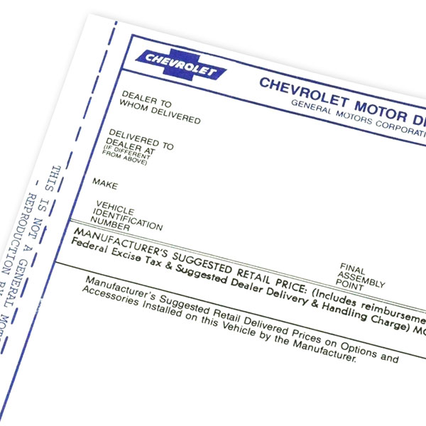 1964 Chevrolet Chevelle/Malibu NEW VEHICLE RETAIL WINDOW PRICE STICKER (DC0661) | DC1016C