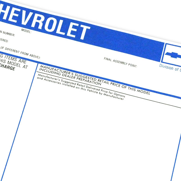 1977 Chevrolet Monte Carlo NEW VEHICLE RETAIL WINDOW PRICE STICKER (DC1275) | DC2500C