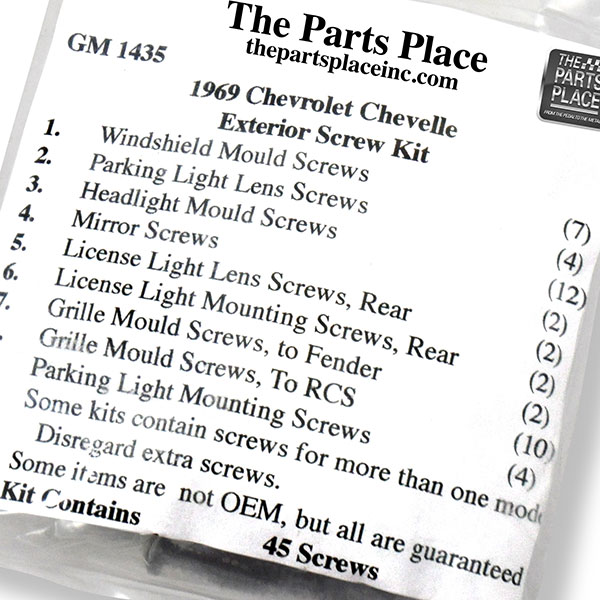 1969 Chevrolet Chevelle/Malibu EXTERIOR SCREW KIT (1435) | GM1435