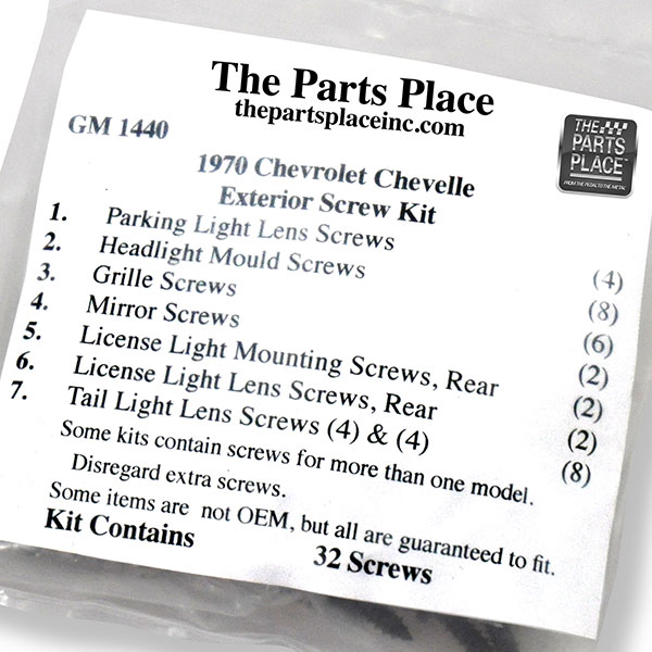 1970 Chevrolet Chevelle/Malibu EXTERIOR SCREW KIT (1440) | GM1440
