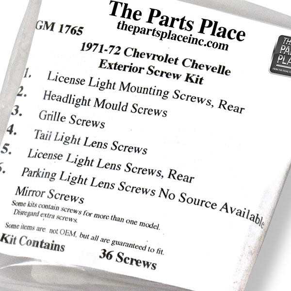 1972 Chevrolet Chevelle/Malibu EXTERIOR SCREW KIT (1765) | GM1765