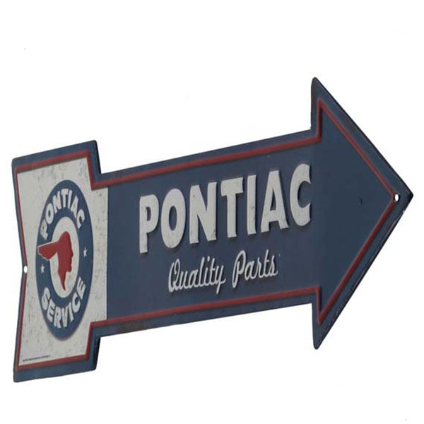Pontiac Quality Parts Arrow Embossed Tin Sign 20