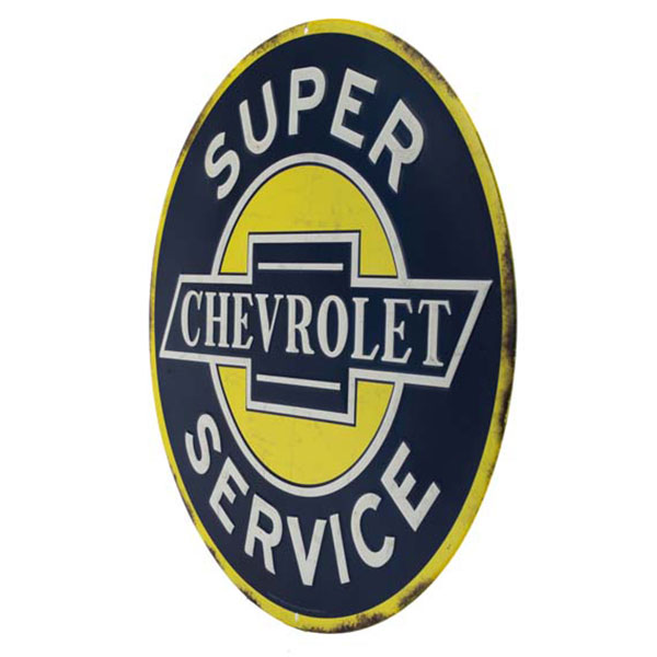 Chevrolet Round Yellow Blue White Embossed Tin Sign 12