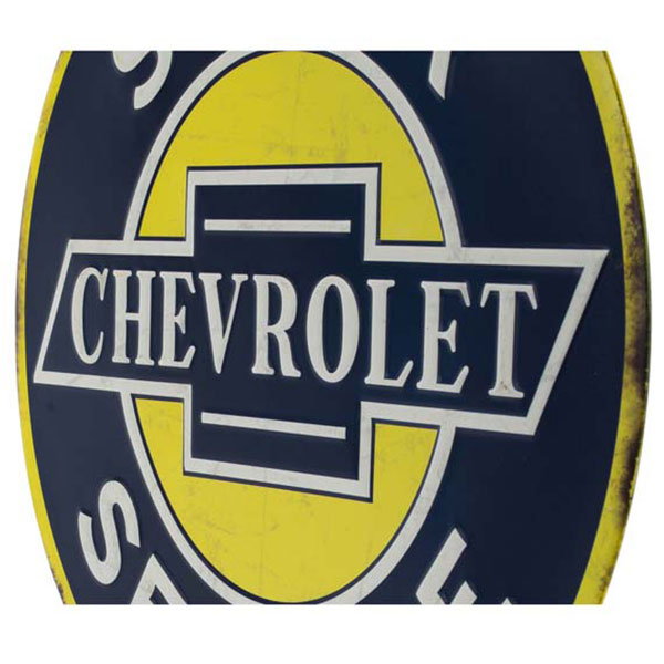 Chevrolet Round Yellow Blue White Embossed Tin Sign 12