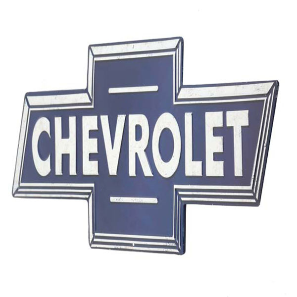 Chevrolet Blue White Bowtie Embossed Tin Sign 28