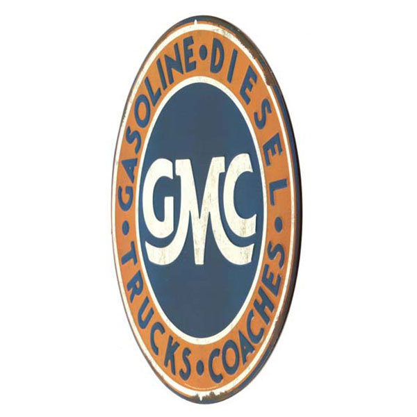 GMC Embossed Round Orange Blue White Tin Sign 12