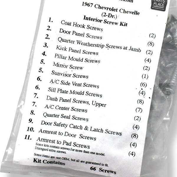 1967 Chevrolet Chevelle/Malibu INTERIOR SCREW KIT FOR 2 DOOR (1895) | GM1895