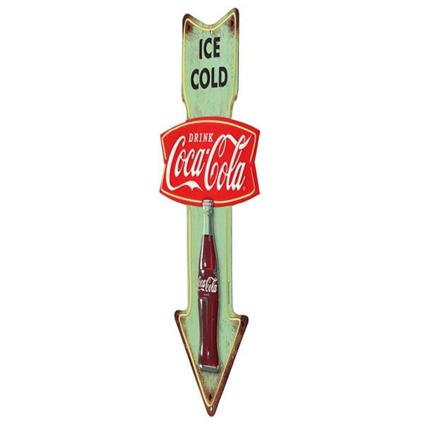 ICE COLD COCA-COLA EMBOSSED TIN ARROW SIGN 7.37â€ X 14â€ | 90153896-S
