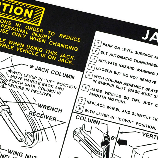 1974 Pontiac Grand Prix 69-UP JACK USAGE INSTRUCTION REGULAR SPACE DECAL (VENTURA) DT0144 - EA | DC0144X