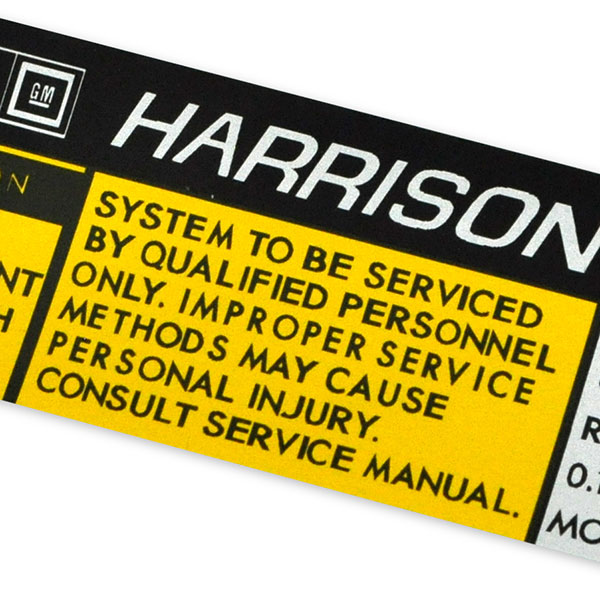 1976 Chevrolet El Camino HARRISON AIR CONDITIONER COMPRESSOR DECAL GM 1131198 | 1131198
