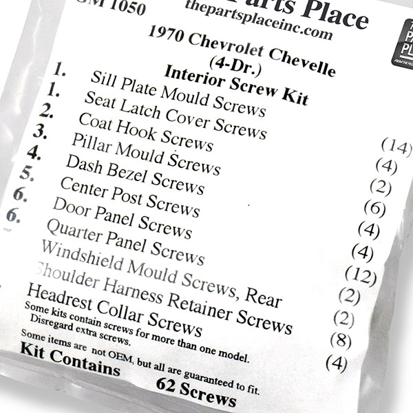 1970 Chevrolet Chevelle/Malibu INTERIOR SCREW KIT FOR 4 DOOR (1050) | GM1050