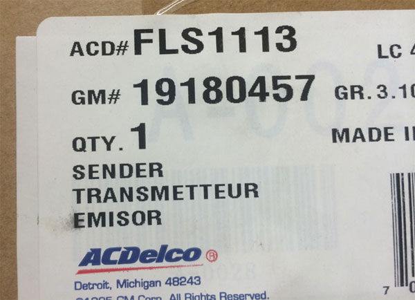 1966 Chevrolet Impala/Caprice/Bel Air GAS TANK SENDING UNIT - 1 LINE 
NOS GM 6428086 & 19180457 | 6428086