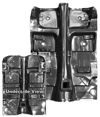 1970 Pontiac Firebird/TransAm FULL FLOOR PAN - ONE PIECE 4-SPEED ONLY (GOES FROM ROCKER PANEL TO ROCKER PANEL AND FROM THE FRONT FACTORY SEAM BY THE FIREWALL TO THE REAR SEAT PAN. IT HAS ALL THE BRACES ALREADY INSTALLED) | BP10002F
