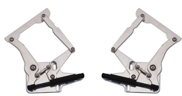 1965 Ford Mustang BILLET ALUMINUM HOOD HINGE KIT FOR AIR FRAME WITH SOLID ARM (NATURAL STEEL) | BP1001U