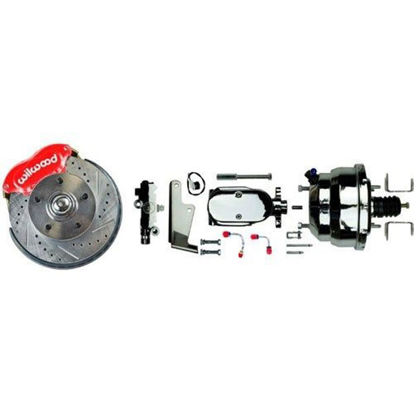 1966 Pontiac GTO/LeMans/Tempest WILWOOD FRONT POWER DISC CONVERSION WITH STOCK HEIGHT SPINDLES AND DUAL PISTON RED CALIPERS (INCLUDING LEMANS) - AFXDC32Z | BR5121Z