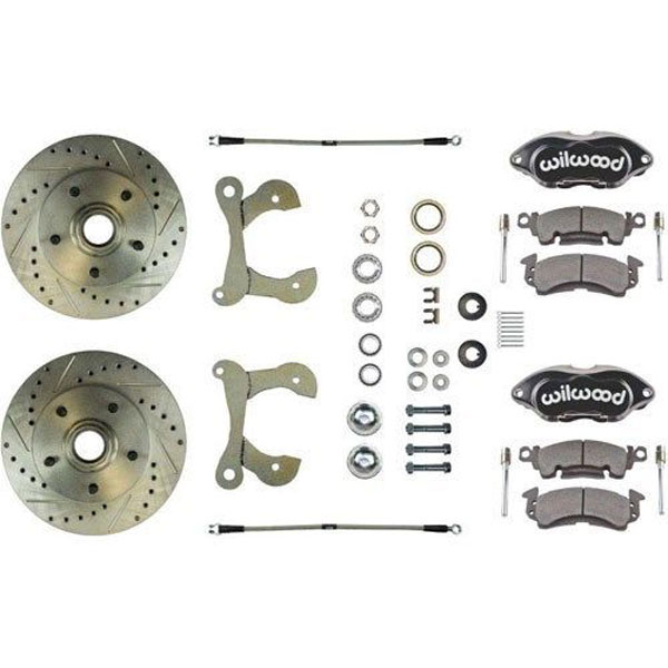 1956 Chevrolet Full Size up to 1957 COMPLETE WILWOOD FRONT DISC BRAKE WHEEL KIT WITH DUAL PISTON BLACK ALUMINUM CALIPERS (TWO-TEN SERIES / ONE-FIFTY SERIES) - FSC56WKCS | BR5127Z