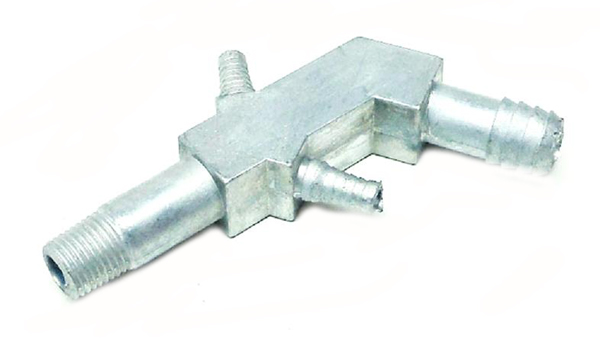 1974 Pontiac GTO/LeMans/Tempest ALUMINUM CARBURETOR FITTING - VERY RARE AND SOUGHT AFTER PART. THE GM NUMBER ON THIS PART IS 487331. FITS 4BBL QUADRAJET CARBURETORS. IT HAS 2 VACUUM PORTS, ONE ANGLED FOR POWER BRAKES | CB8523G