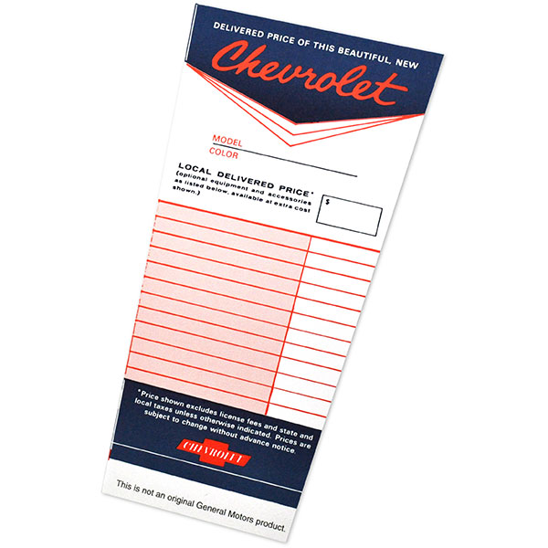 1963 Chevrolet Impala/Caprice/Bel Air DEALER INSTALLED ACCESSORY WINDOW STICKER EACH | DC0090
